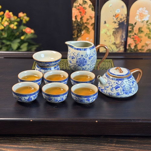 青花黃汝窰繁花琺瑯彩茶具套裝功夫茶具全套茶具茶壺茶杯高檔禮品