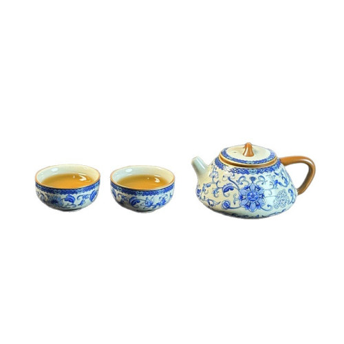 青花黃汝窰繁花琺瑯彩茶具套裝功夫茶具全套茶具茶壺茶杯高檔禮品