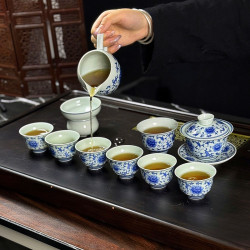 高檔青花瓷手工全套茶具功夫茶具主人杯懸停旋轉三才蓋碗辦公家用