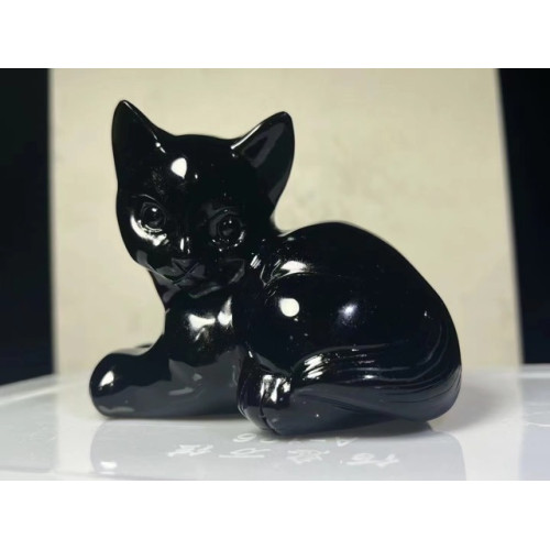 水晶動物貓雕刻水晶擺件黑曜石擺件家居桌面工藝品裝飾品