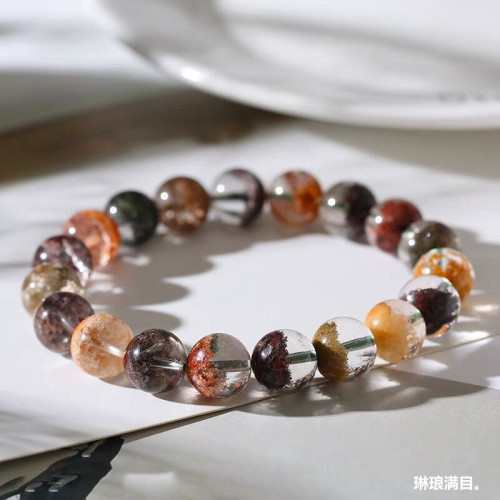天然彩幽靈手鏈聚寶盆四季幽靈水晶手串男女款白幽靈紅幽靈花幽靈