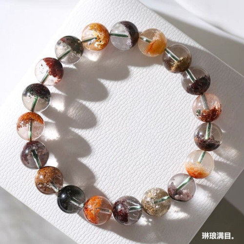 天然彩幽靈手鏈聚寶盆四季幽靈水晶手串男女款白幽靈紅幽靈花幽靈