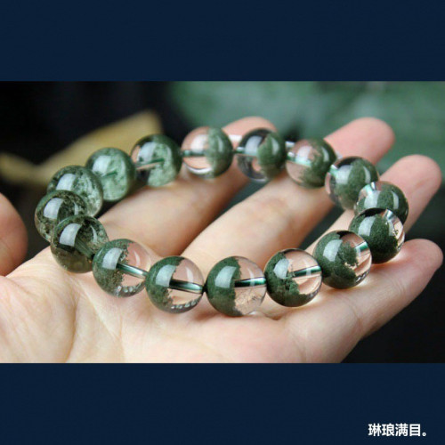 天然巴西綠幽靈手鏈聚寶盆水晶手串男士珠子情侶手鏈生日禮物男女