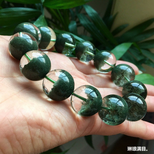 天然巴西綠幽靈手鏈男聚寶盆大顆粒手鏈鬼佬財神千層幽靈手串男女