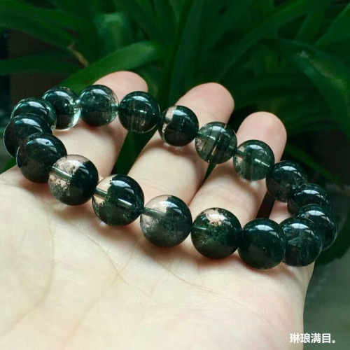 天然巴西水晶手鏈綠幽靈手鏈半盆男女款綠幽靈手串單圈圓珠手鏈男