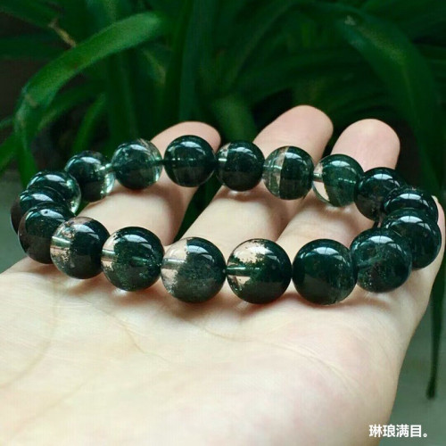 天然巴西水晶手鏈綠幽霛手鏈半盆男女款綠幽霛手串單圈圓珠手鏈男
