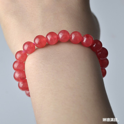 冰種收藏級高冰天然水晶單圈紅紋石手串女款節日送禮物