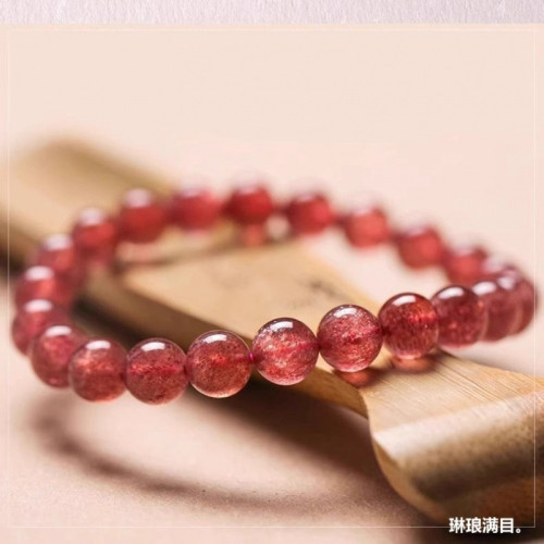 天然巴西鴿血紅草莓晶手鏈女紅草莓石轉運單圈草莓晶手串水晶女款