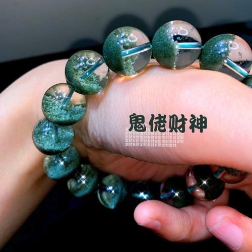 鬼佬財神天然巴西綠幽靈聚寶盆手鏈男款吸引正財招財轉運水晶手鏈