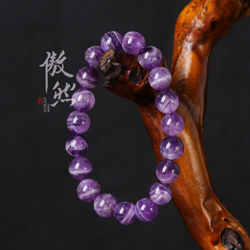 天然紫水晶手鏈紫白水晶千層紋紫水晶手鏈巴西夢幻紫晶女款飾品