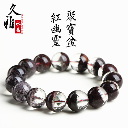 久雅水晶 天然7A級紅綠幽靈圓珠手鏈  老料紅幽靈散珠手串 
