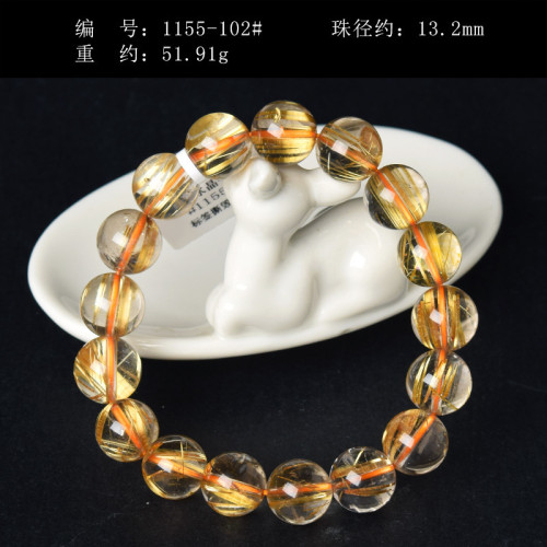 天然金髮晶手鏈女男黃髮晶鈦晶手串單圈水晶飾品時尚禮物情侶手鏈