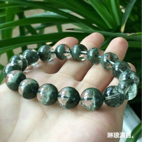 天然巴西水晶手鏈綠幽霛手鏈半盆男女款綠幽霛手串單圈圓珠手鏈男