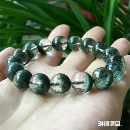 天然巴西水晶手鏈綠幽霛手鏈半盆男女款綠幽霛手串單圈圓珠手鏈男