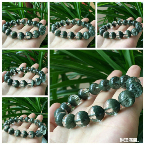 天然巴西水晶手鏈綠幽霛手鏈半盆男女款綠幽霛手串單圈圓珠手鏈男