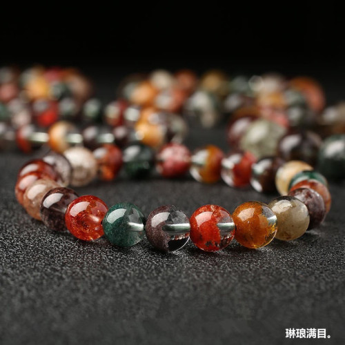 晶挑細選天然巴西四季彩幽靈聚寶盆手鏈招財男女手串四季幽靈手鏈