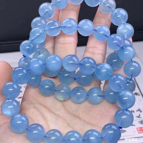 天然巴西海藍寶手鏈男女款單圈海藍寶手串搭配小配飾晶體通透
