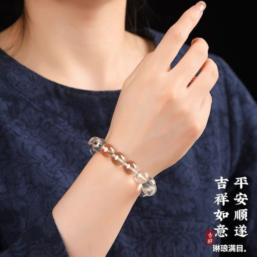 天然白水晶手鏈男女款6-20mm全淨體東海白水晶手串白幽靈情侶手鏈