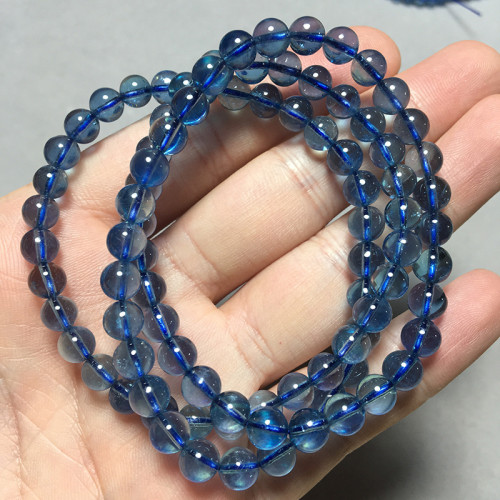 福鯨珠寶天然巴西冰種海藍寶手鏈108多圈手鏈三圈正藍色5-8mm彿珠