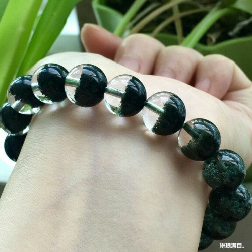 天然巴西水晶手鏈綠幽霛手鏈半盆男女款綠幽霛手串單圈圓珠手鏈男