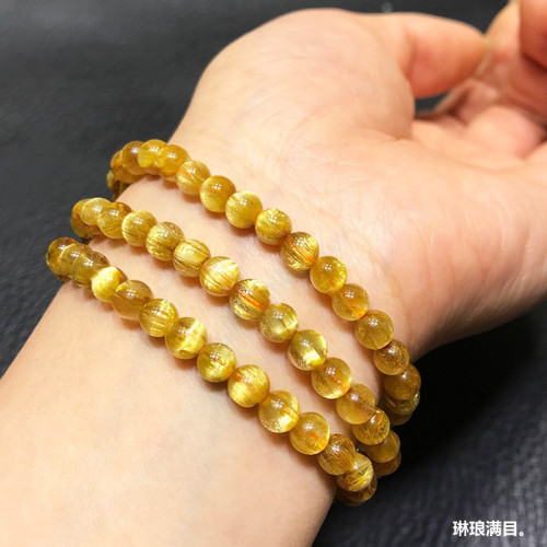天然鈦晶多圈手鏈板鈦金髮晶黃水晶順髮貓眼石男女108顆彿珠手串