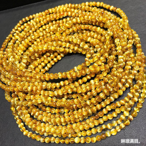 天然鈦晶多圈手鏈板鈦金髮晶黃水晶順髮貓眼石男女108顆彿珠手串