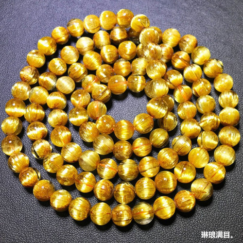 天然鈦晶多圈手鏈板鈦金髮晶黃水晶順髮貓眼石男女108顆彿珠手串