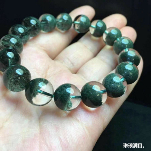 天然巴西水晶手鏈綠幽霛手鏈半盆男女款綠幽霛手串單圈圓珠手鏈男