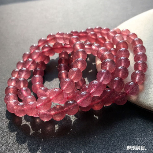 紅透草莓晶手鏈8mm甜美時尚紅色水晶單圈草莓晶手串女款禮物