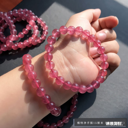 紅透草莓晶手鏈8mm甜美時尚紅色水晶單圈草莓晶手串女款禮物