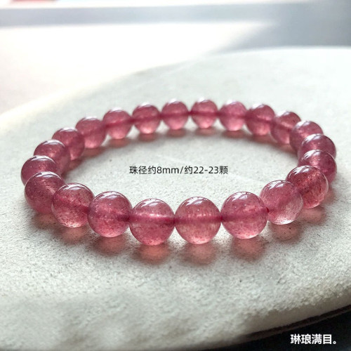 紅透草莓晶手鏈8mm甜美時尚紅色水晶單圈草莓晶手串女款禮物