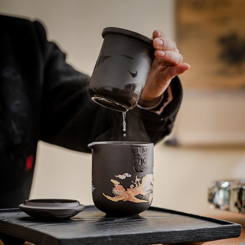 原礦紫砂變色旅行茶具快客可攜式一壺六杯茶水分離整套公道杯戶外