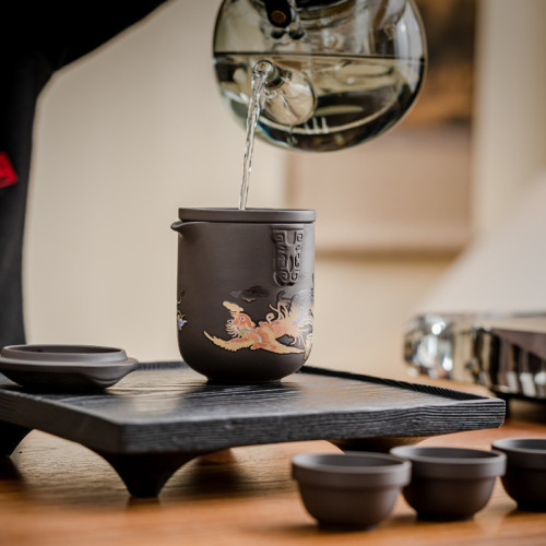 原礦紫砂變色旅行茶具快客可攜式一壺六杯茶水分離整套公道杯戶外